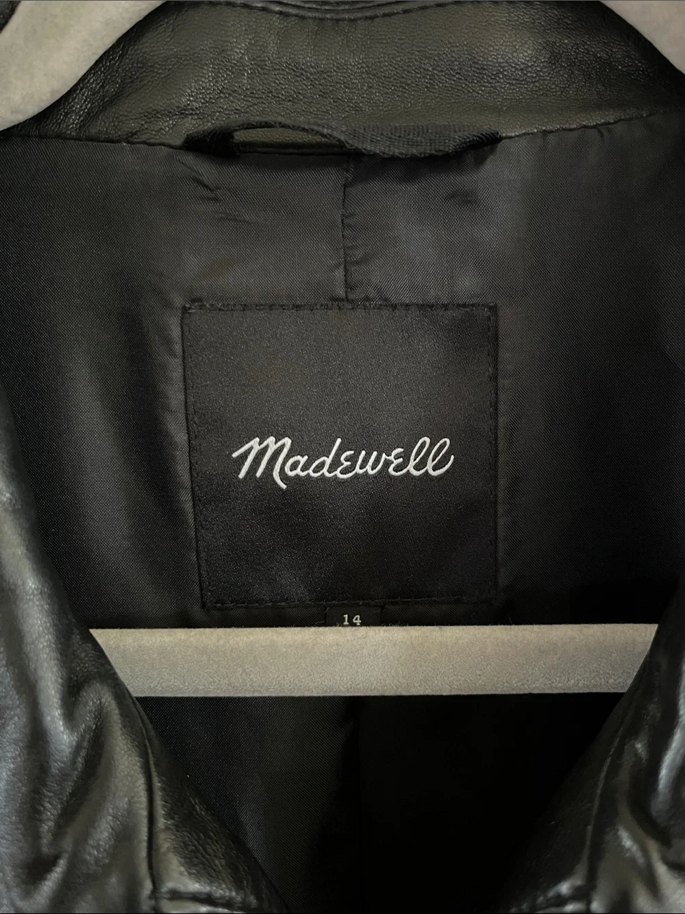 Madewell Black Shrunken Leather Jacket Size 14 NWOT Cropped Fit - Picture 3 of 6